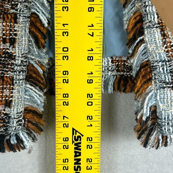 L'AGENCE Women's Size 2 Angelina Fringed Blue And Orange Plaid Tweed Blazer - Picture 6 of 7